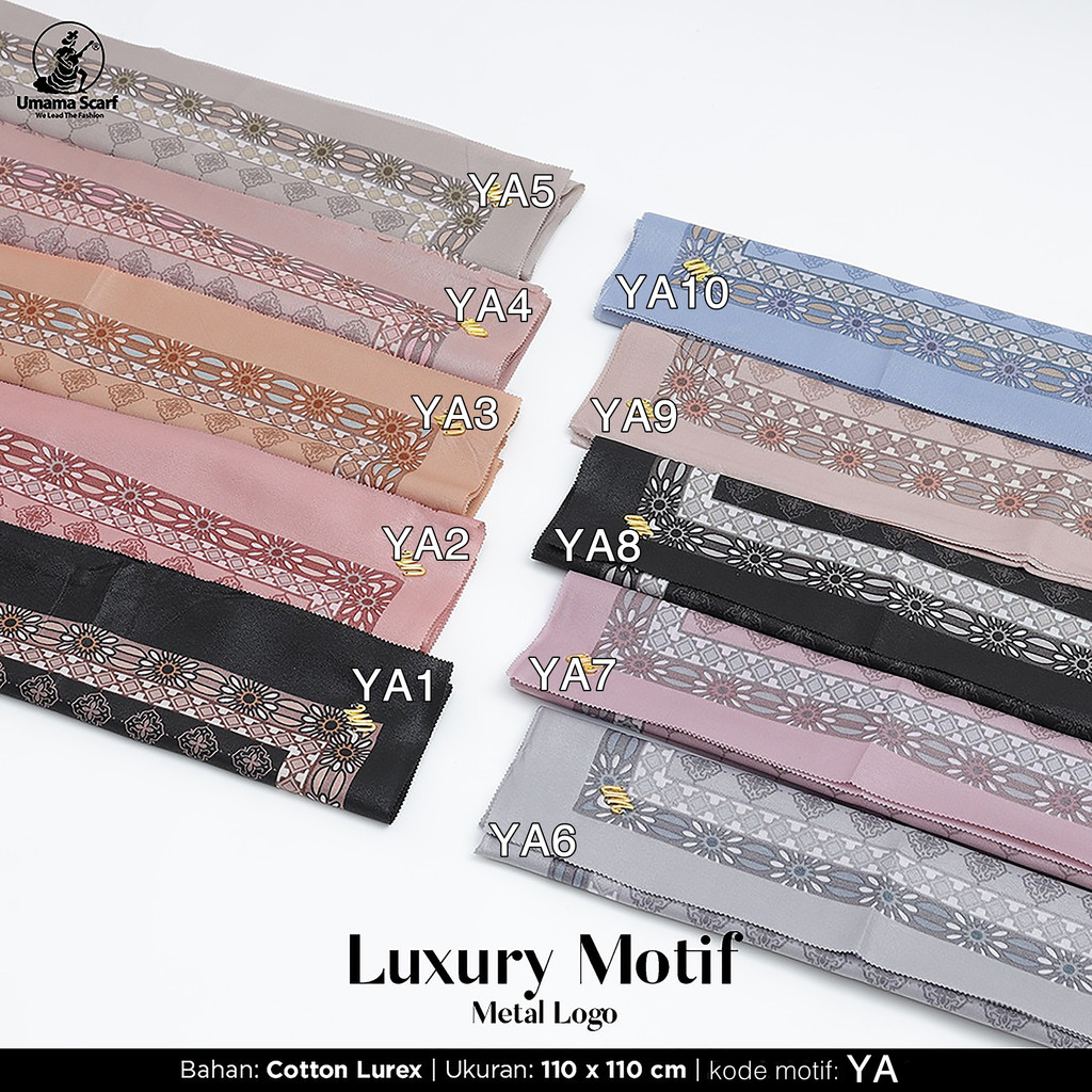 Jilbab LUXURY PRINT Segiempat UMAMA kode YA motif bahan Cotton Lurex original Premium