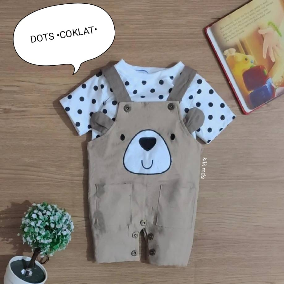 Klik Mds Setelan Overall Anak Bayi Laki-laki Motif Honey Bear Estimasi Usia 3-12Bulan