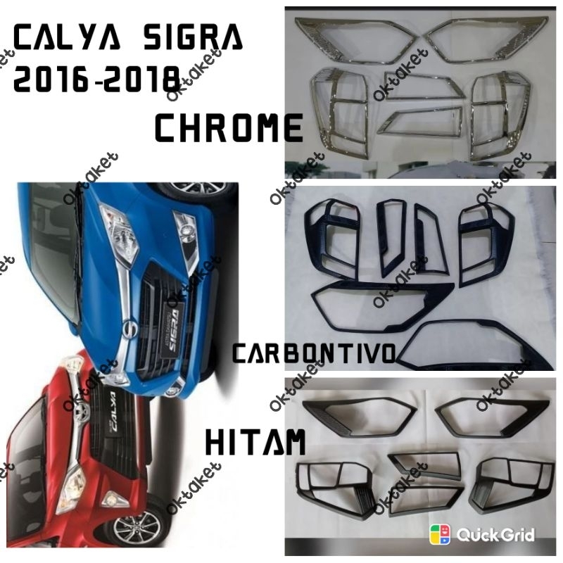 paket garnish lampu depan belakang Calya Sigra 2016 2017 2018 Hitam Chrome Carbontivo jsl