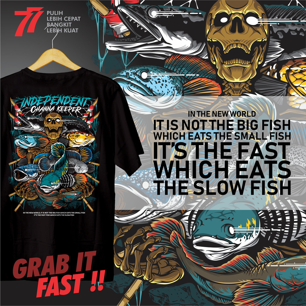 INDEPENDENT CHANNA/KAOS IKAN CHANNA SNAKEHEAD PREDATOR FISH SPESIAL EDISI KEMERDEKAAN/KAOS CHANNA SP