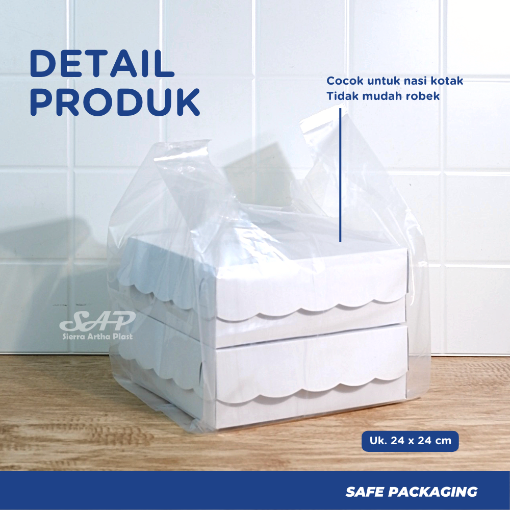 Kantong Plastik Kresek PE Bening | Kantong Kresek Bening Transparant uk. 24 x 24 | Kantong Kresek Takeway | Kresek PE | Kresek PE Tebal untuk Box Dus ukuran 24 x 24 cm isi 50 lbr