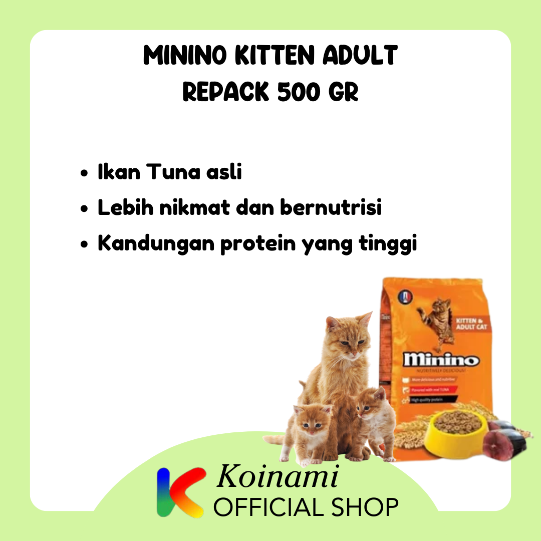 MININO KITTEN ADULT TUNA 500gr REPACK / makanan kucing hewan pakan / cat food / dray food / pet