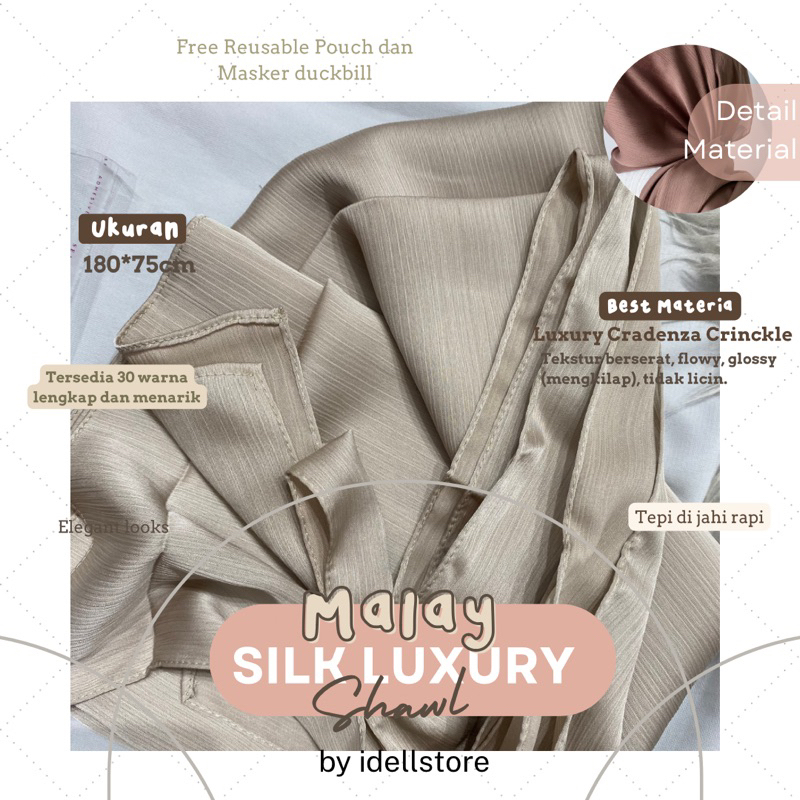 [ BUY 1 GET 1 ] 11-15 November 2023 • Malay Silk Luxury Shawl by idellstore • Pashmina Silk crinkle premium