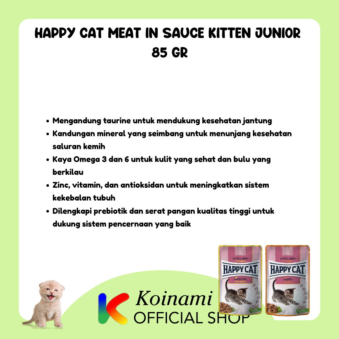 Happy cat Meat in Sauce Kitten &amp; Junior 85gr / Farm Poultry / Farm Duck / Makanan Kucing