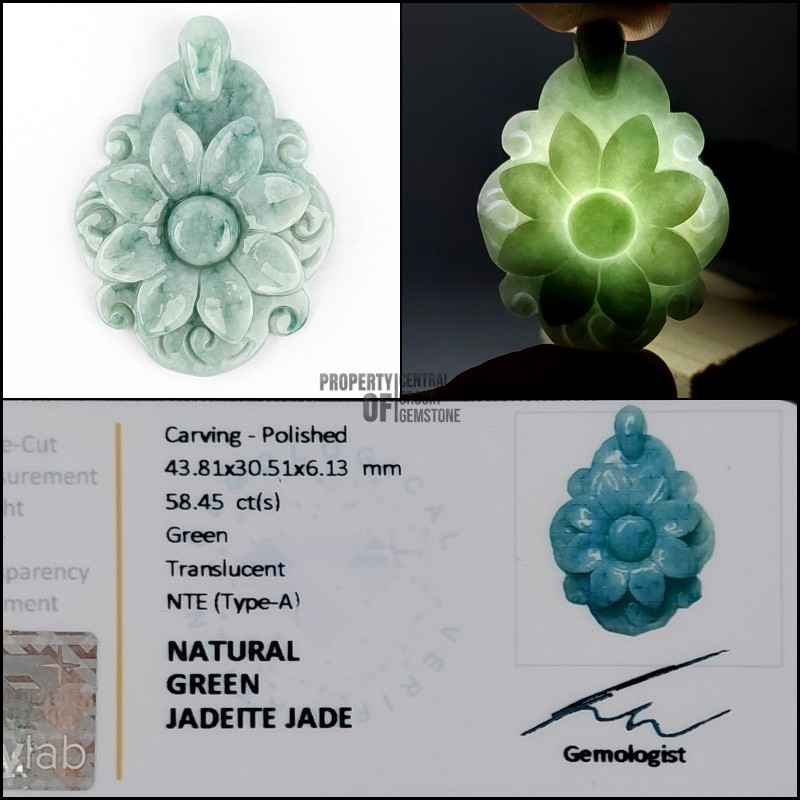 Kalung Liontin Wanita dengan Batu Giok Natural Jadeite Hijau, Ukiran Bunga Cantik untuk Aksesoris Fa