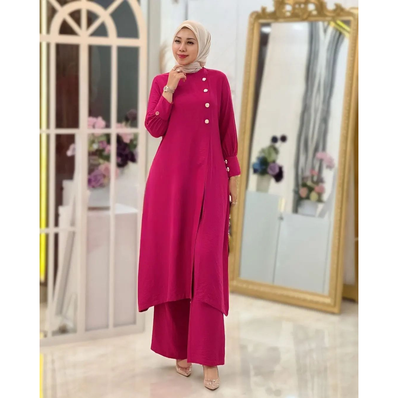 Adeline set - One Set Baju Resmi Kondangan Simple Lengan Balon / Stelan Celana Kondangan Kekinian / Kondangan Outfit Wanita / Baju Kondangan / Stelan Kondangan Wanita kekinian