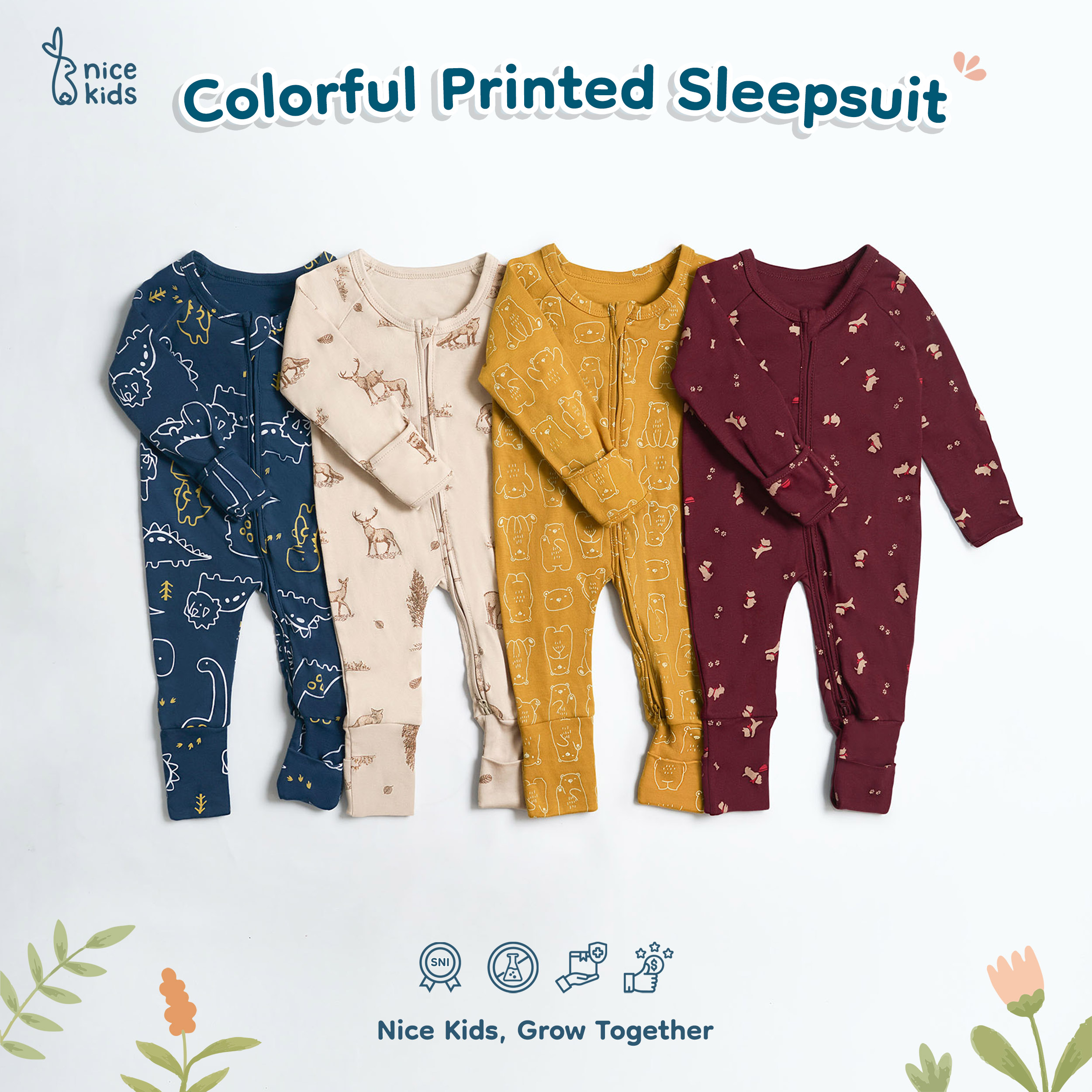 Nice Kids - Colorful Printed Sleepsuit Baby New Born (Tersedia 0-2 Tahun)