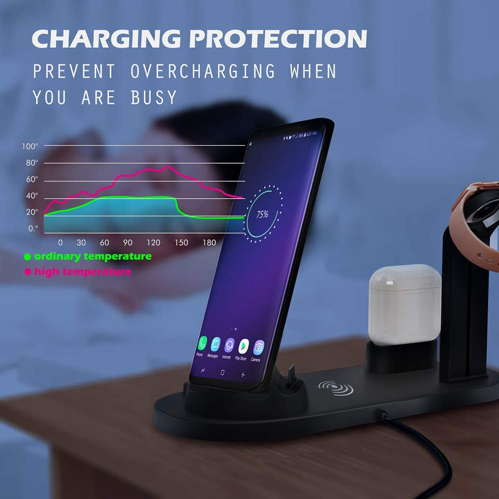 Pengisi Daya Nirkabel 4 in 1 Untuk Ponsel Pengisian Dock Station Kompatibel Watch Charger Micro USB Type-C