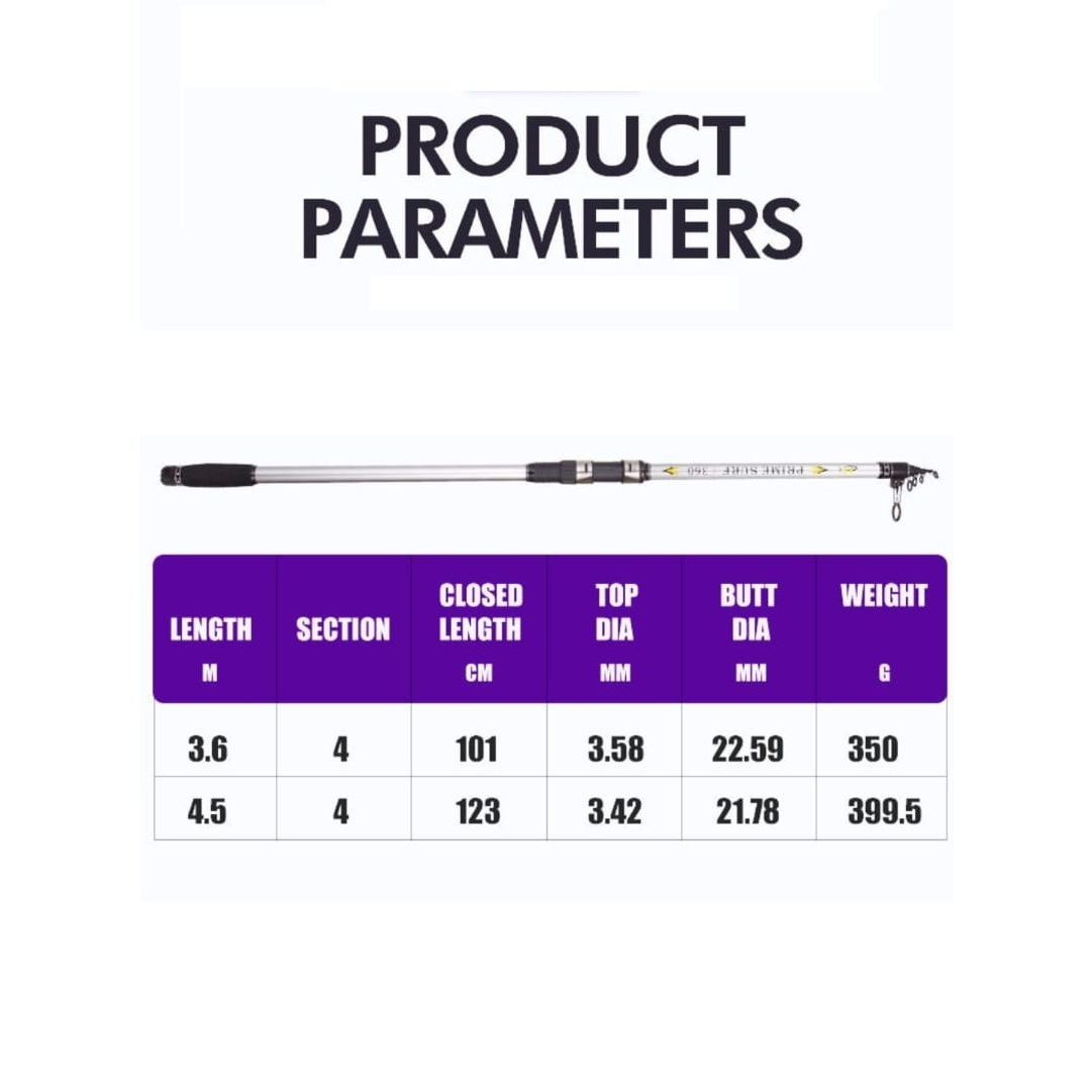 Joran Antena Laut Panjang 390 450 cm TCE Prime Surf Kaku cw 150-200gr Untuk Rock maupun Surf Fishing