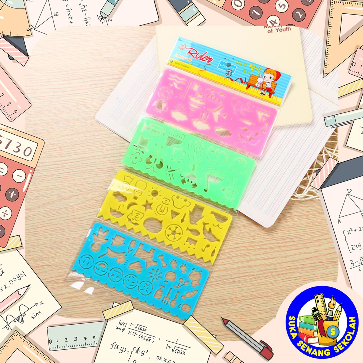 

4pcs Penggaris Plastik Gambar Pola Unik Alat Tulis RS0010