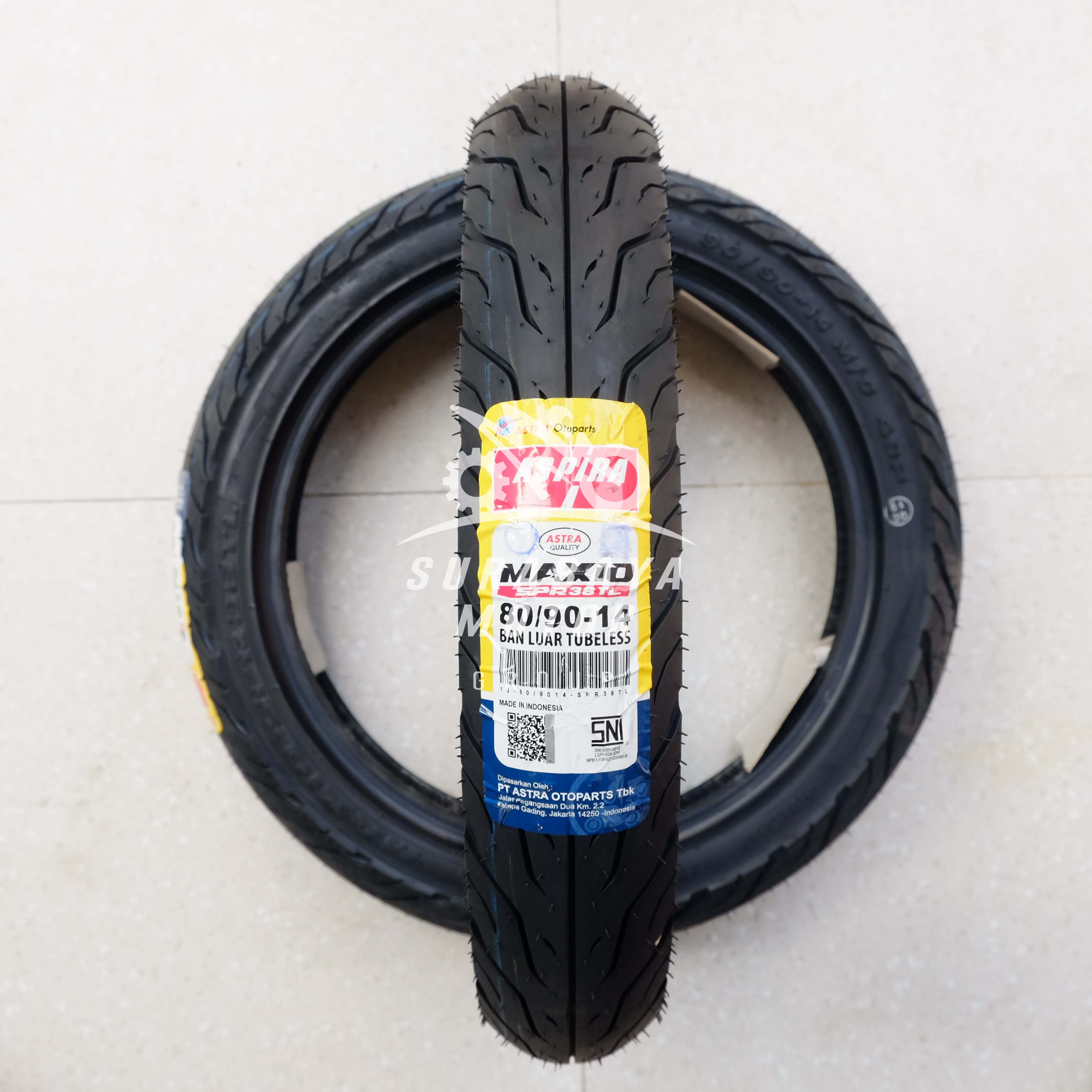 Ban Tubeless ASPIRA 80/90-14 SPR38 TL Sepeda Motor Depan Matic Ring 14 SPR 38 Maxio Murah Berkualitas