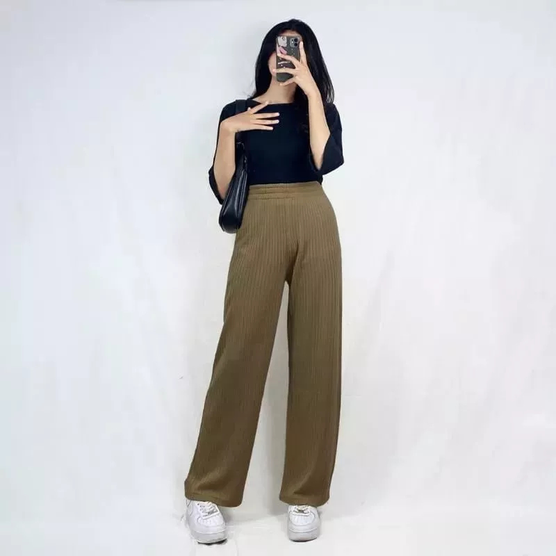 Hornet Pants Celana Kulot Knit Wanita Tebal - Celana Kulot Highwaist-Korean Loose Pants Trousers Wanita