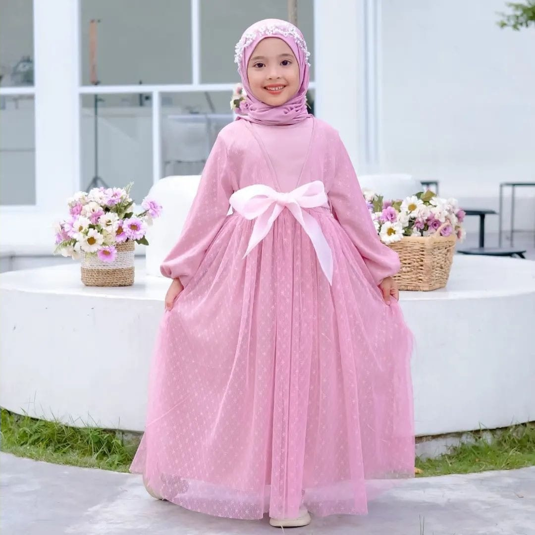 Camille Dress Kids Gamis Anak Tanggung 7-9 Tahun Gamis Tille Dot Anak Perempuan