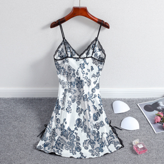 GO!BT1175 Pakaian Baju Dress Satin Pita Renda Bunga Baju Tidur Bahan Dres Satin Sexy Fashion Korea