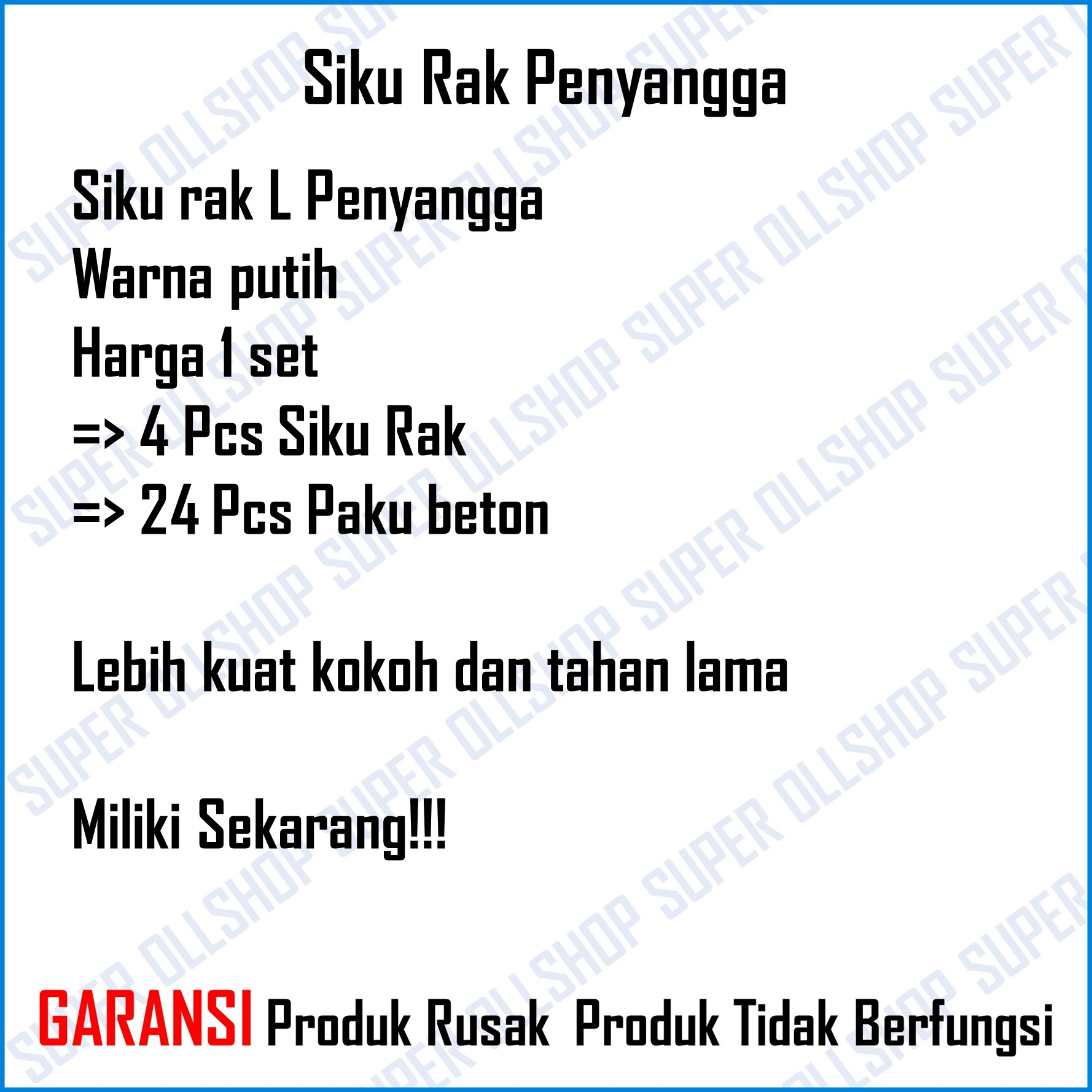 4 Pcs Braket Siku Rak Dinding L Penyangga Breket Shelf Bracket / Rak Dekorasi Ruangan 1 Set 4 Pcs Siku Rak 24 Pcs Paku Beton