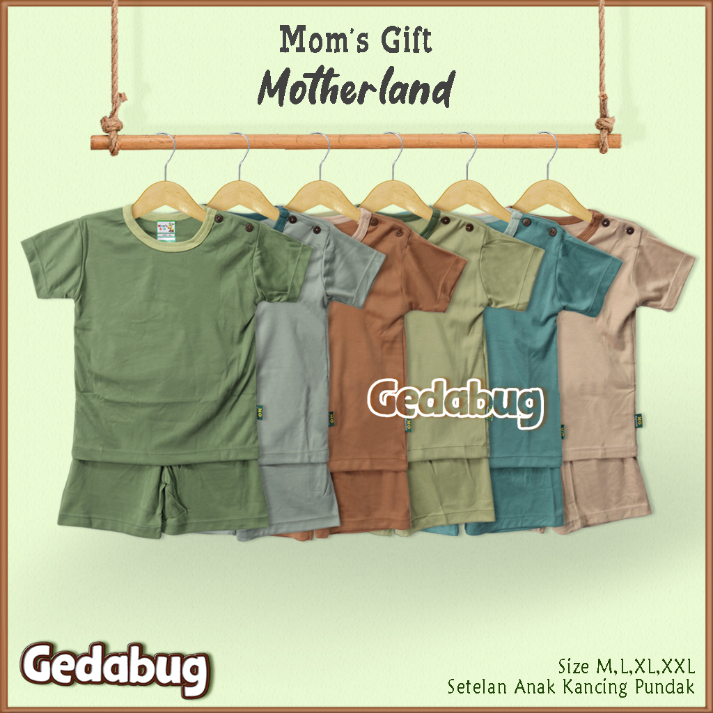 Setelan Kaos Anak Pendek Mom's Gift Motherland  Polos | Setelan Kaos anak Kancing Pundak Moms Gift | Gedabug