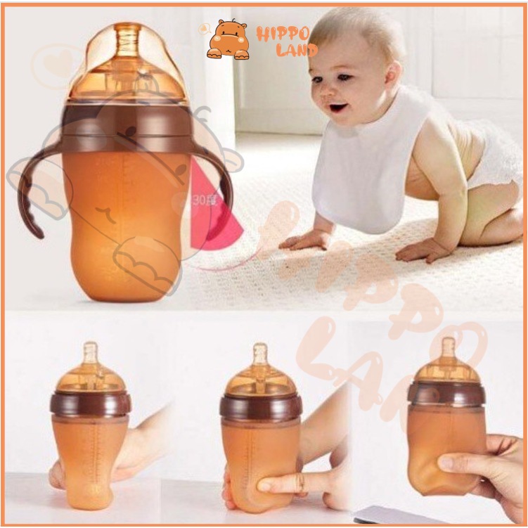 HIPPO LAND PIKO Bello Botol susu bayi Silikon Leher Lebar (WIDE NECK) Warna Coklat 17