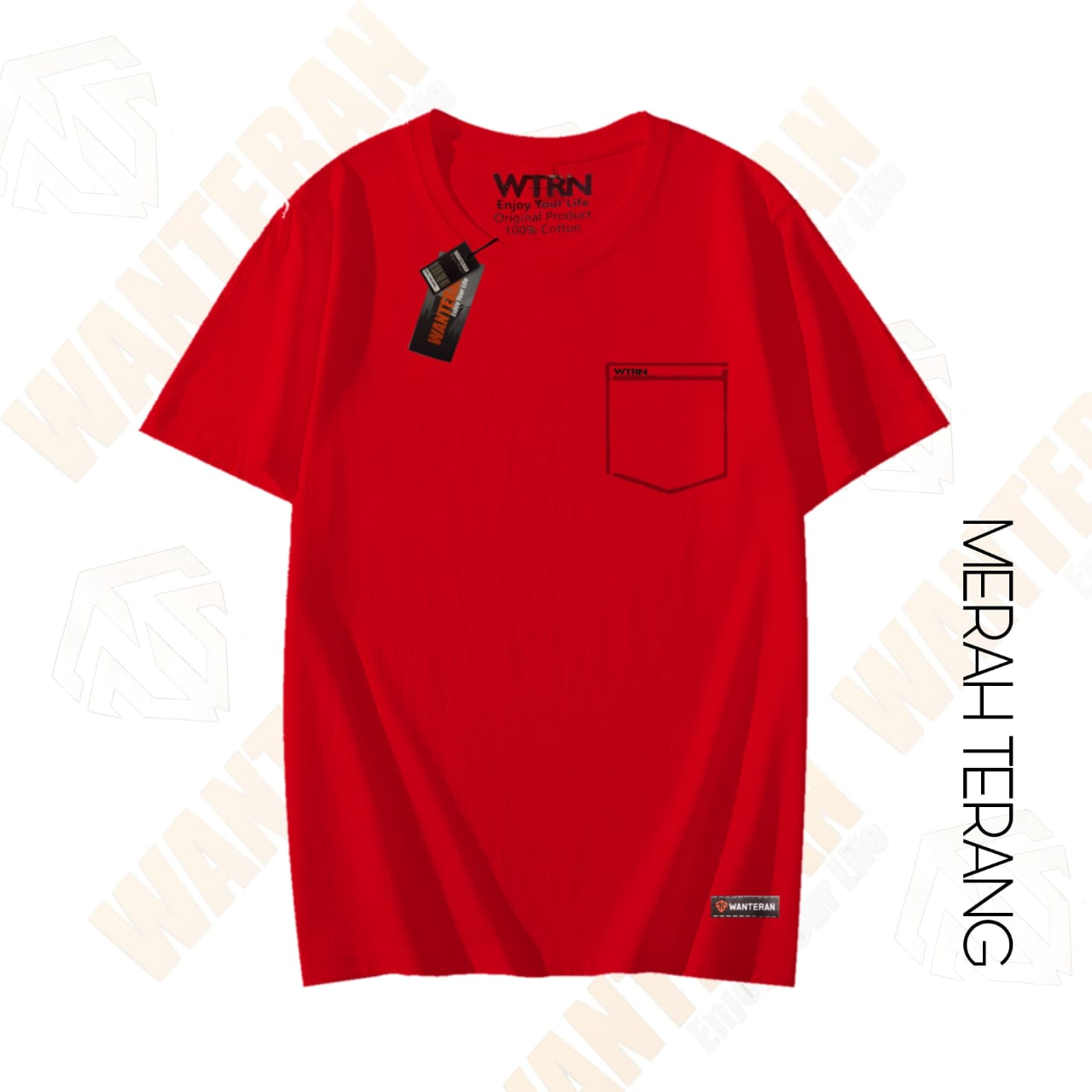 Kaos Distro Pria dan Wanita Pocket Bahan Cotton Combat 24S Warna Merah Terang