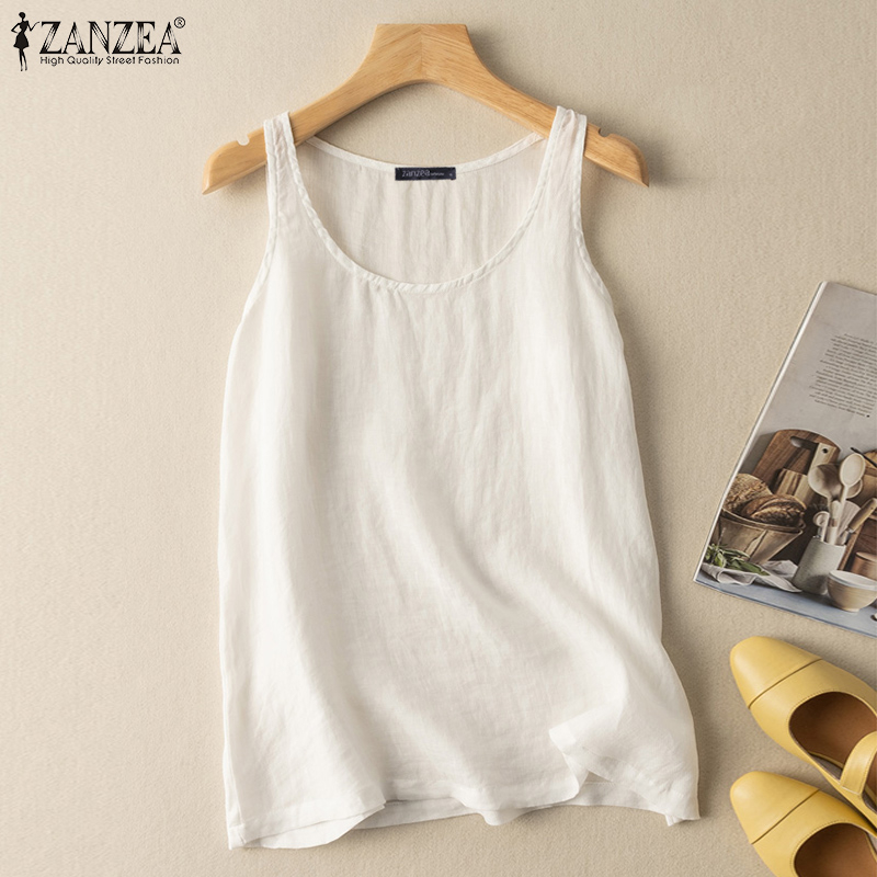 ZANZEA Women Korean Simple Daily Casual Solid Color Retro Sleeveless Tanks