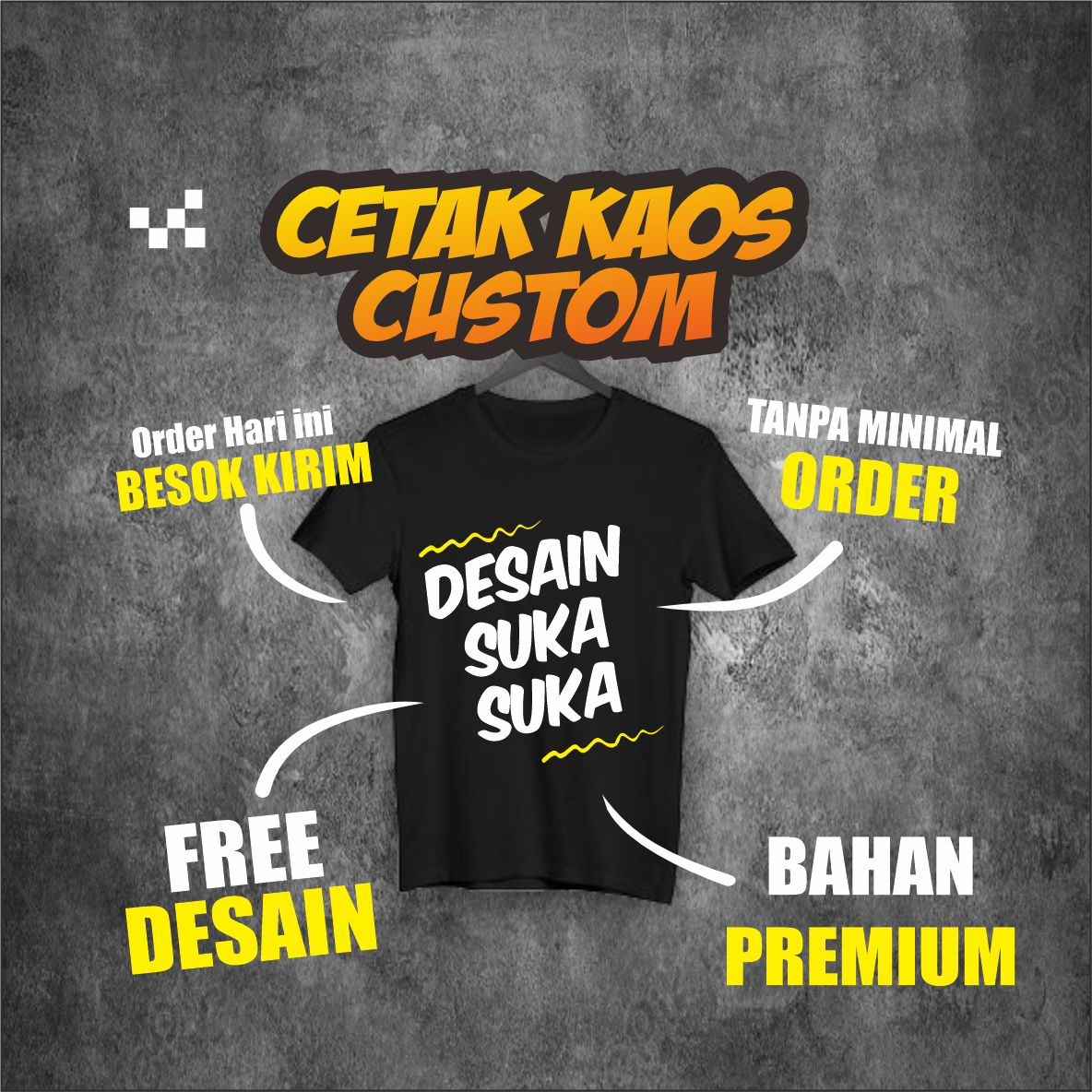 Kaos sablon custom desain Branding