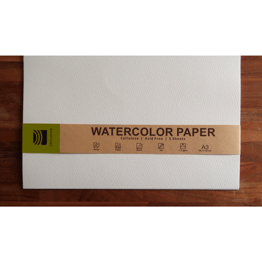 Watercolor Paper Baohong Cellulose 180gsm A3 / A4 / A5 / A6 - Kertas Cat Air