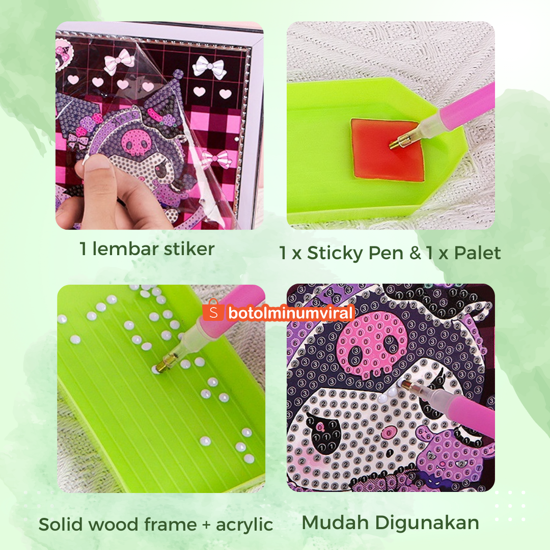 Sticker Diamond Painting DIY Mainan Sparkle Beads Anak Viral Sanrio