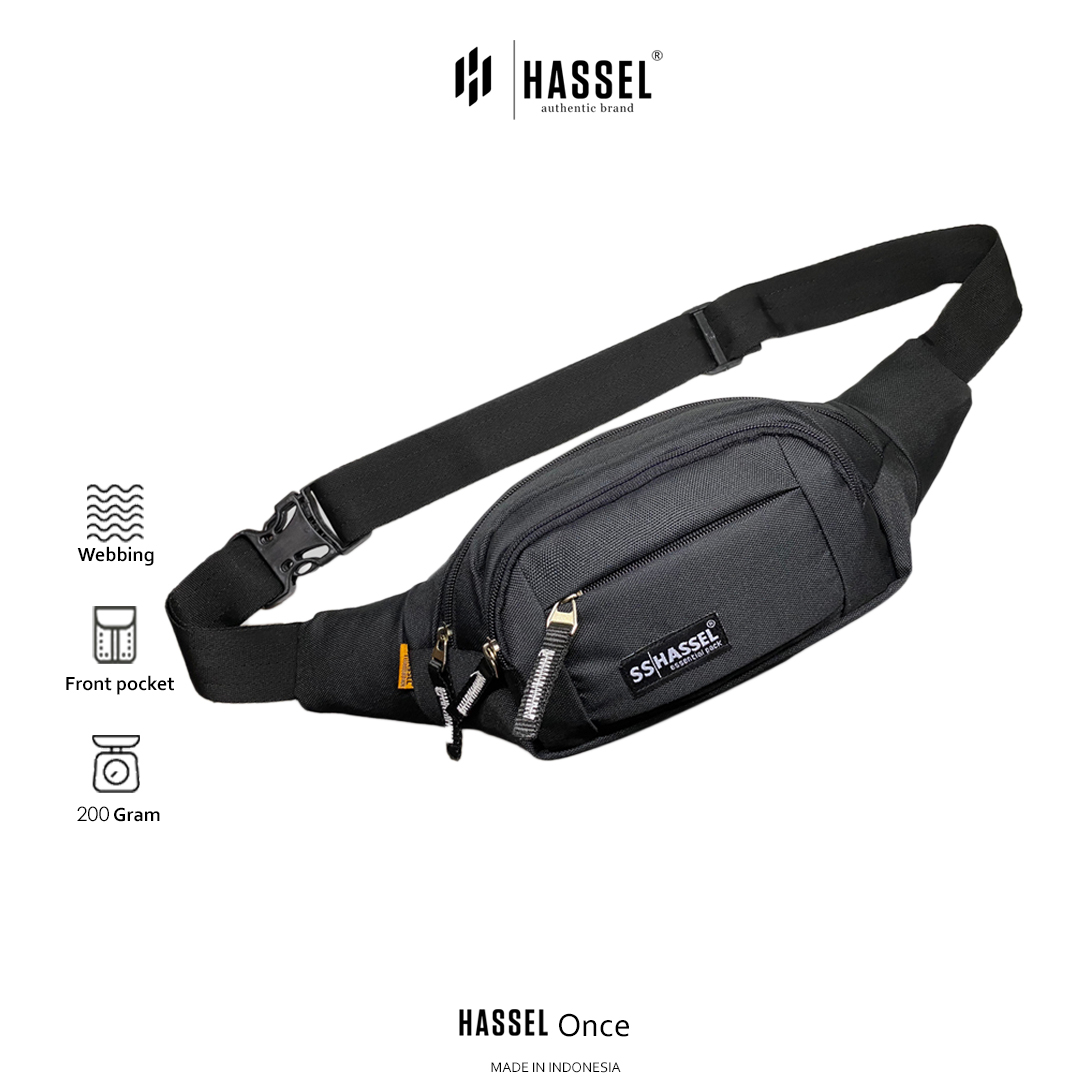 Tas Pinggang HASSEL ONCE - Tas Selempang Pria Wanita / Tas Bahu / Tas Waistbag - Hitam