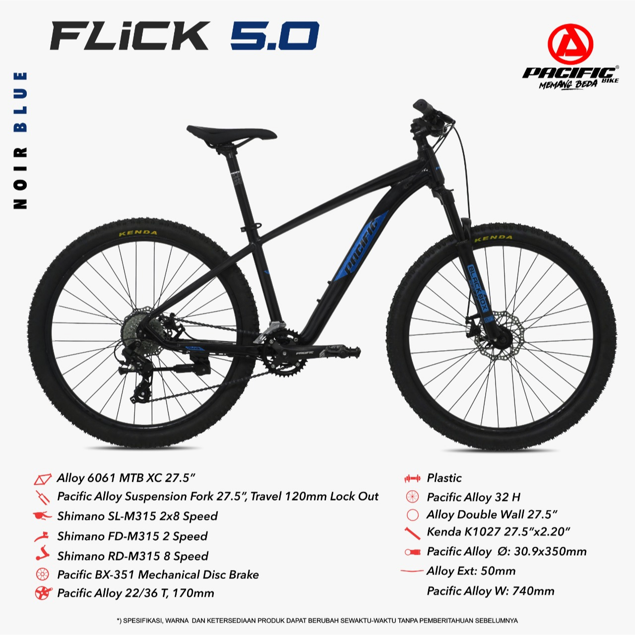 SEPEDA GUNUNG PACIFIC 27.5 INCH MTB FLICK 5.0 (2X8 MD)