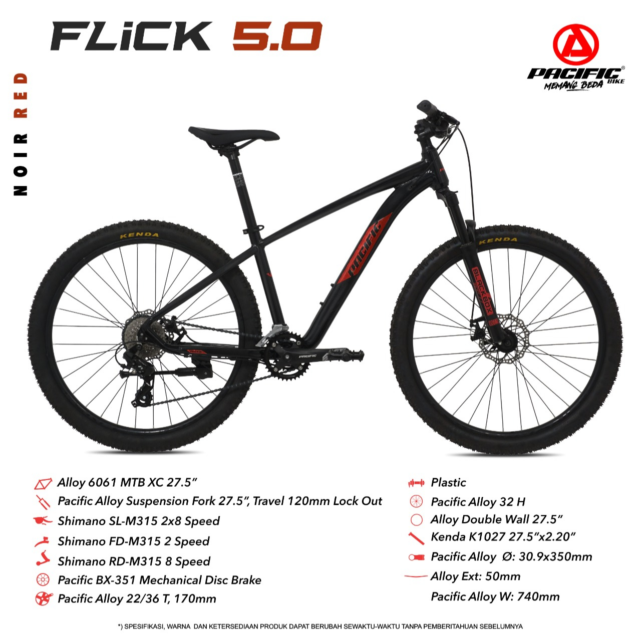 SEPEDA GUNUNG PACIFIC 27.5 INCH MTB FLICK 5.0 (2X8 MD)