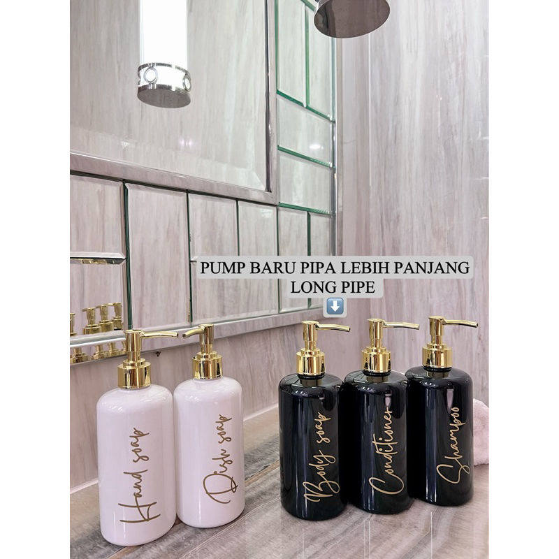 BOTOL HITAM / PUTIH GLOSSY N28 GOLD NEW LUXURY LONG PIPE 500ML . aesthetic bottle dispenser hand soap liquid tempat sabun cair pump esetetik