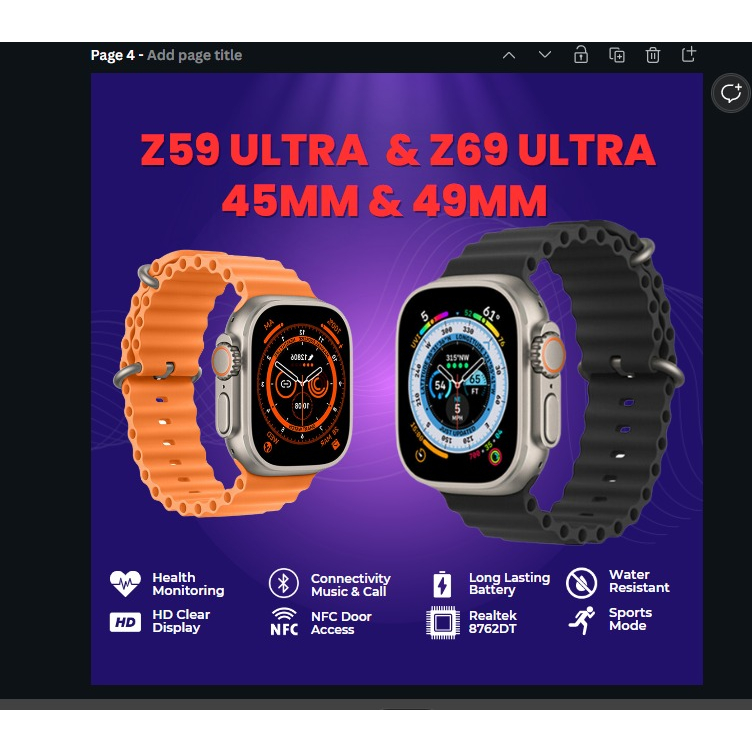 SMARTWATCH Z59 ULTRA (45mm) /Z69 ULTRA (49mm) Support NFC