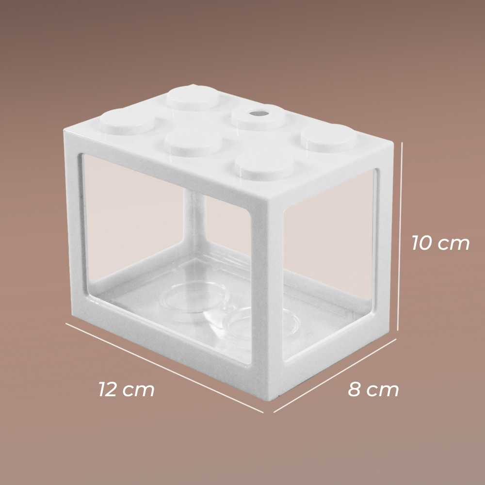 Aquarium Mini Lego Block 4 Windows 12x8x10cm White LED Akuarium Kecil Desain Unik LED Berkualitas