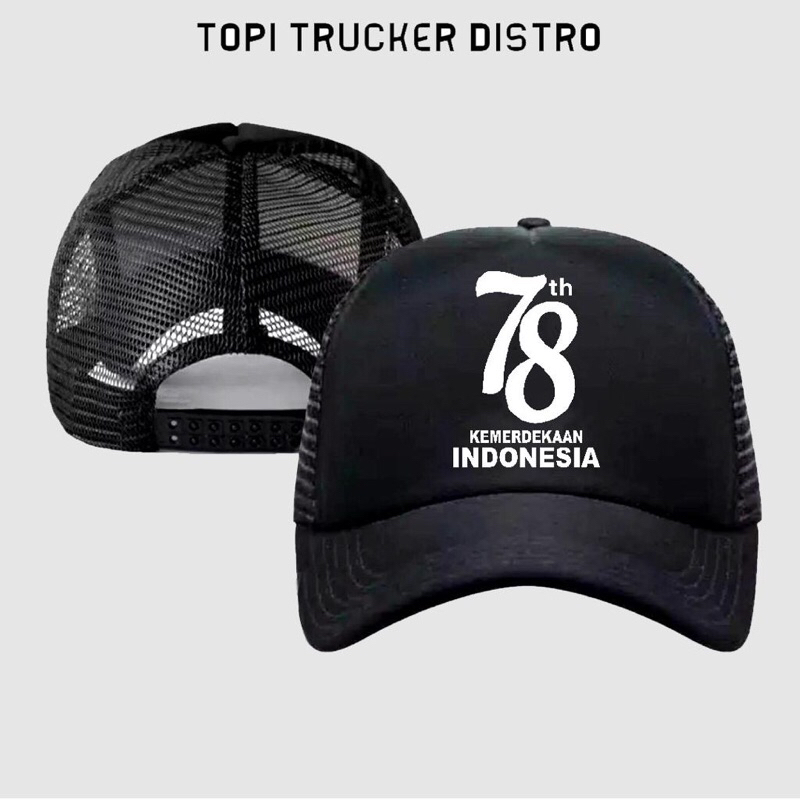 Topi Trucker Jaring HUT RI 78 Thn KEMERDEKAAN INDONESIA - HITAM