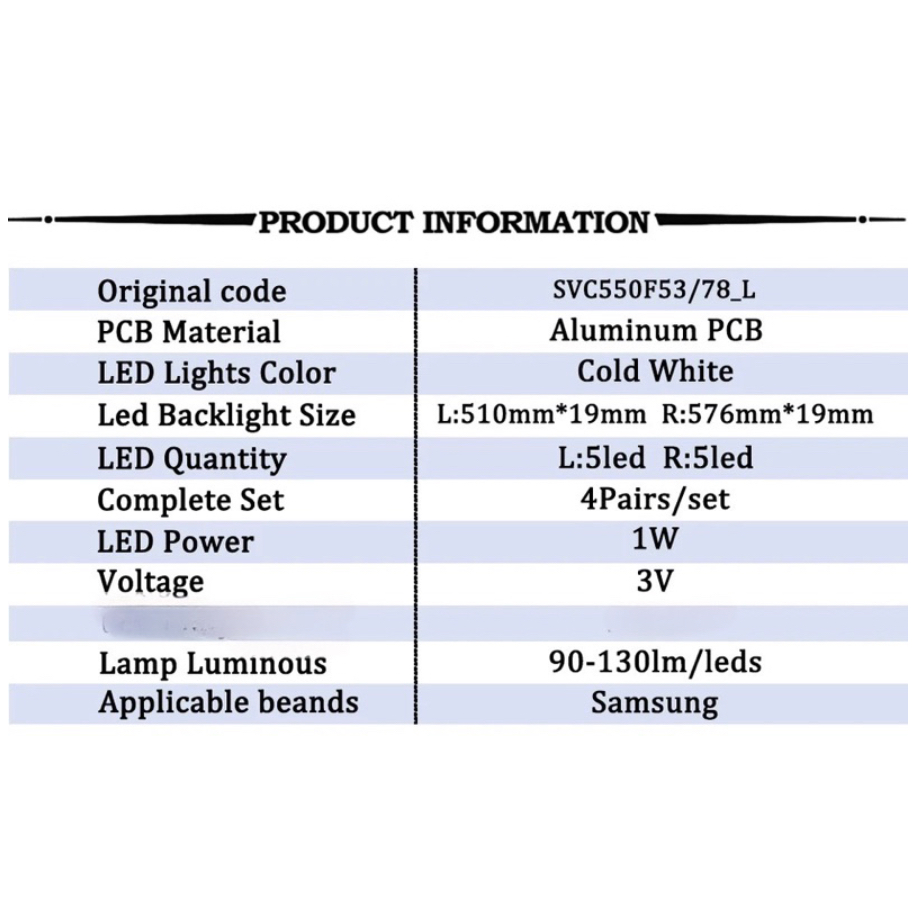 BACKLIGHT TV LED SAMSUNG 55 INCH 55TU7000K 55TU8000K 55TU8500K 55TU6900K UA55TU7000K UA55TU8000K UA55TU8500K UA55TU6900K