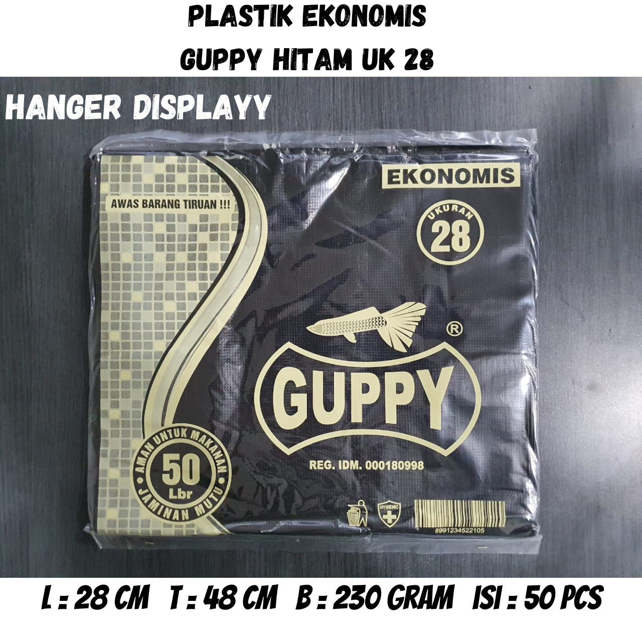 Kantong Plastik Kresek Ekonomis Hitam Guppy 28 x 48  CM Isi 50Lembar