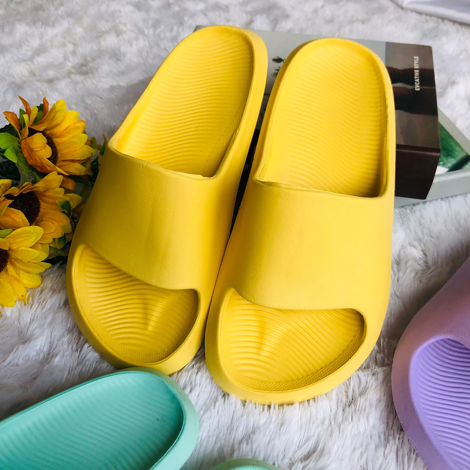 SLOP POLOS 975W - Sandal Bahan EVA Karet Polos Wanita Slip On Korean Style Murah Empuk Anti Selip Sendal Jelly Wanita Korean Style | SLIDE KARET