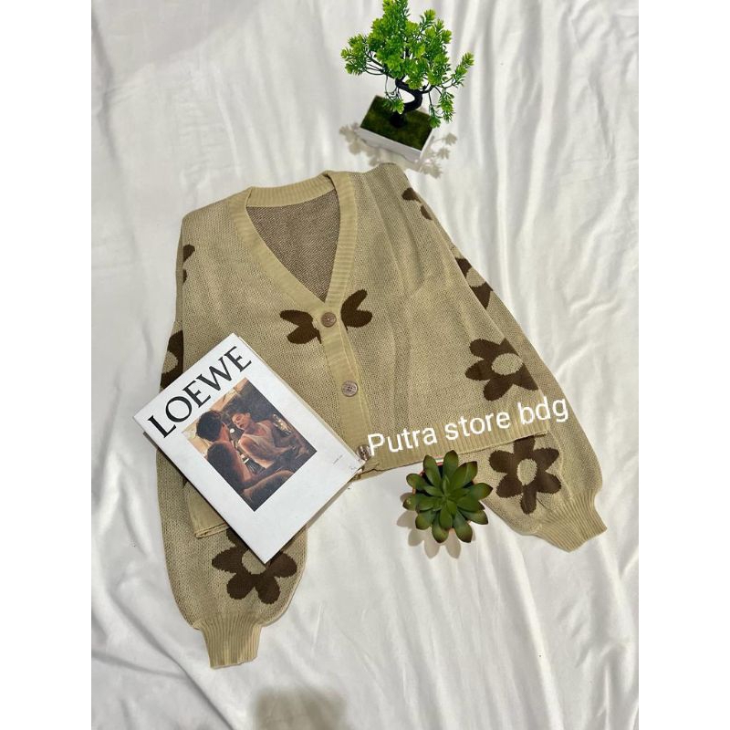 LAURA CROP CARDI LENGAN BALON MOTIF BUNGA