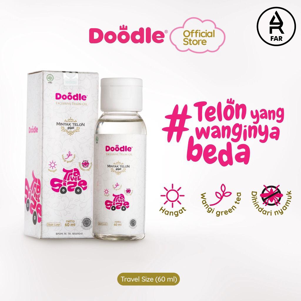 Doodle Minyak Telon Oil Greentea Ukuran 100 mL, 60 mL, &amp; 10 mL (Roll On) | Untuk Minyak Pijat Bayi dan Anak