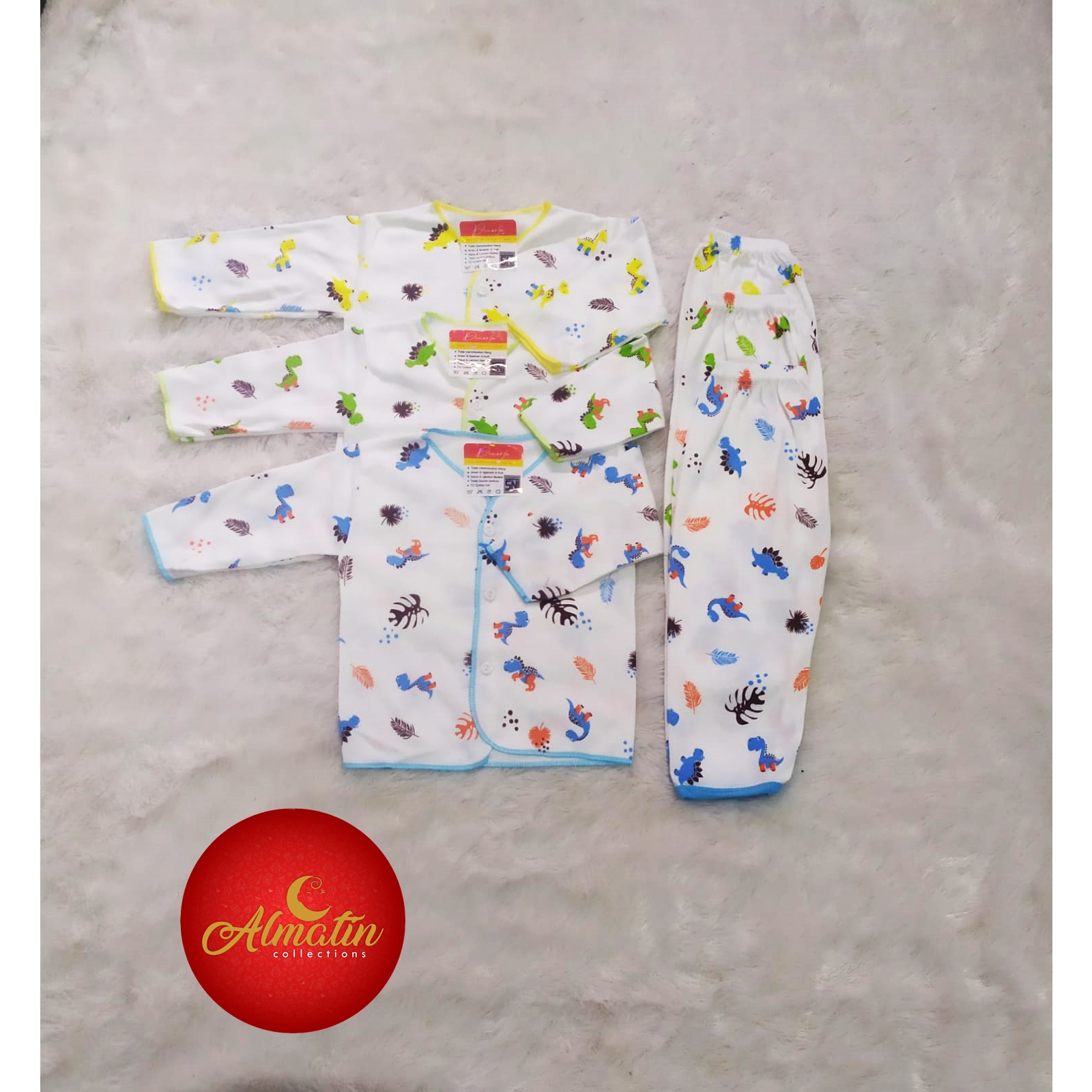 3 Stel Setelan Baju Bayi Piyama Bayi Panjang / Baju Newborn Panjang Kancing Depan