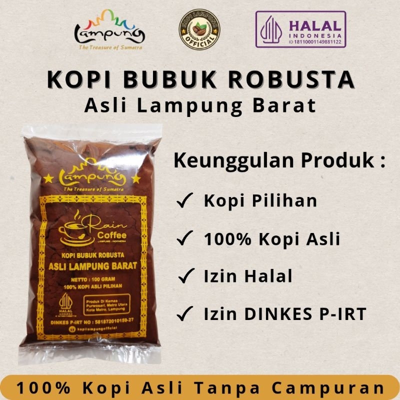 

Rain Coffee Kopi Bubuk Asli Lampung