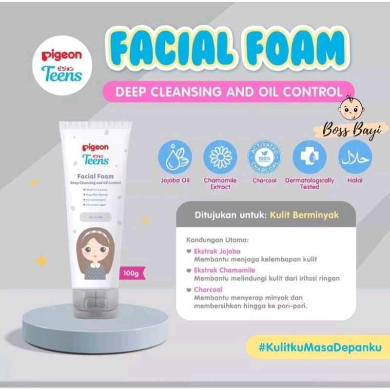 PIGEON TEENS - Facial Foam 100gr / Sabun Pembersih Wajah Remaja (Deep Clean&amp;Oil Control, All Skin Type, Acne Care, Daily Mild Clean)