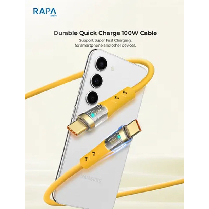 RAPAtech Crystal Kabel Data Usb Type C to Type C Super Fast Charging Up To 100W Speed Data Transmisi 480mbps smart Chip iC Cable Usb C to C