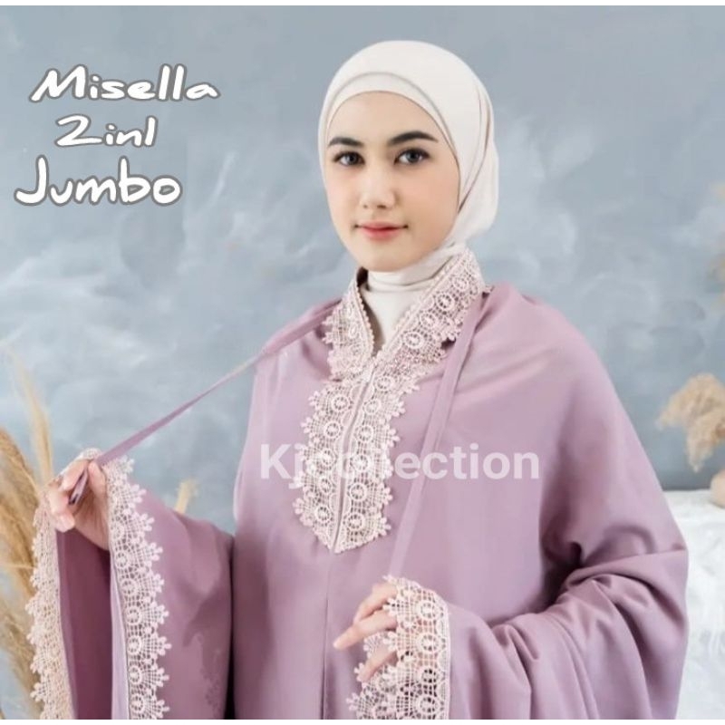 Mukena dewasa 2 in1 misella JUMBO katun polos renda MEWAH free tas