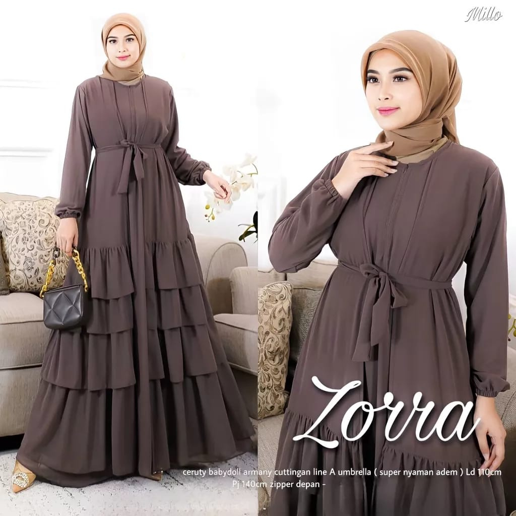 Gamis Ceruty Babydoll Full Furing Zorra Dress Wanita Gamis Polos Baju Kondangan Wanita kekinian Gaun Pesta Muslimah