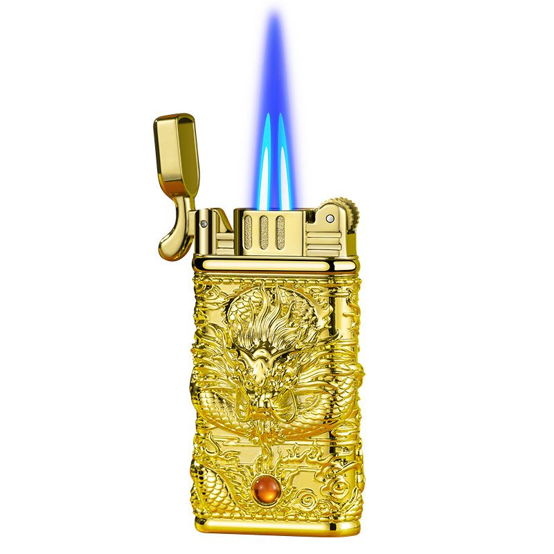 Korek Api Bara Las Unik Gas Dual Blue Jet Torch Lighter Plus Gift Box