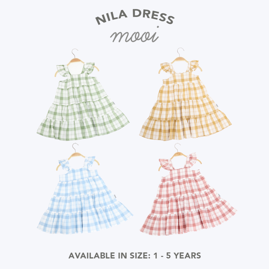 MOOI STARLA DRESS NILA  DRESS ANAK MOTIF KOTAK DRESS RUFFLE PENDEK ANAK PEREMPUAN 1-5 TAHUN