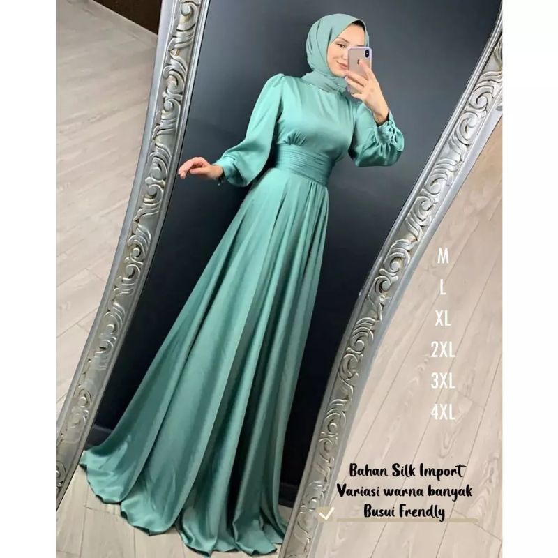 DRESS PESTA SATIN SILK BUTIK MURAH