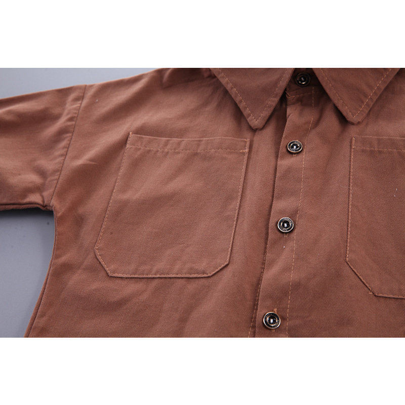 Setelan keren import premium lengan panjang motif kemeja BROWN ala korea usia 6 bulan sampai 5 tahun