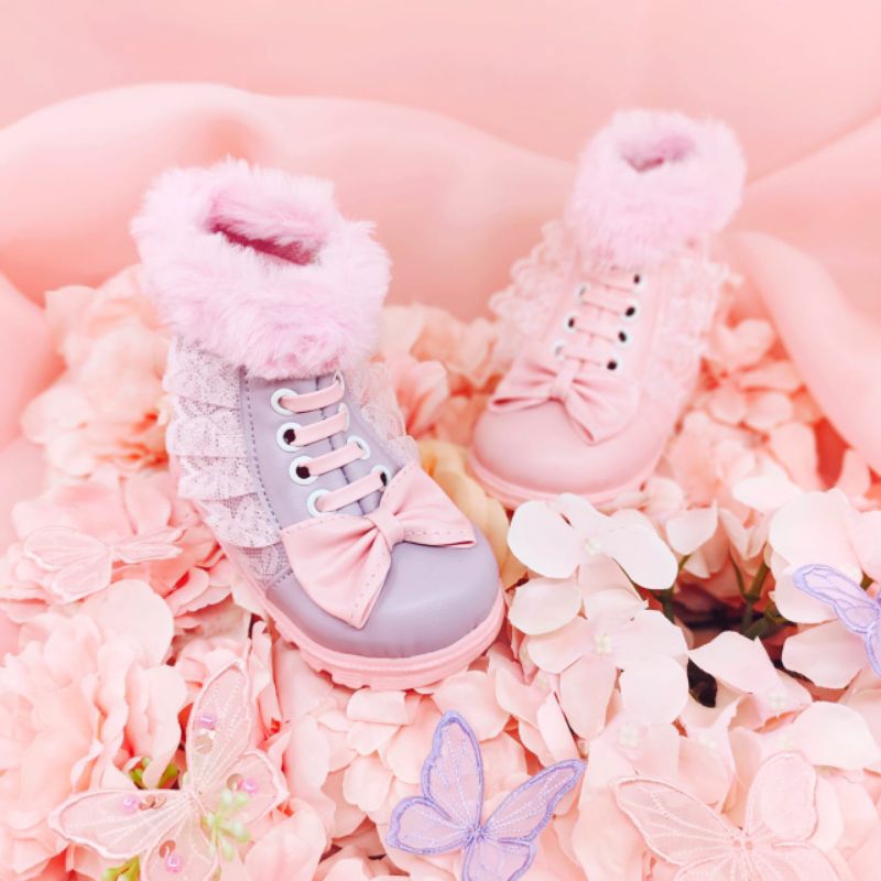 Sepatu anak perempuan/Boot pita Lylac/pink/White