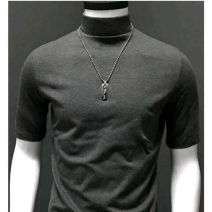 Pakaian Pria Dewasa Rib Rajut Lengan Pendek/Turtleneck Pria Polos Lengan Pendek/Atasan Leher Tinggi 